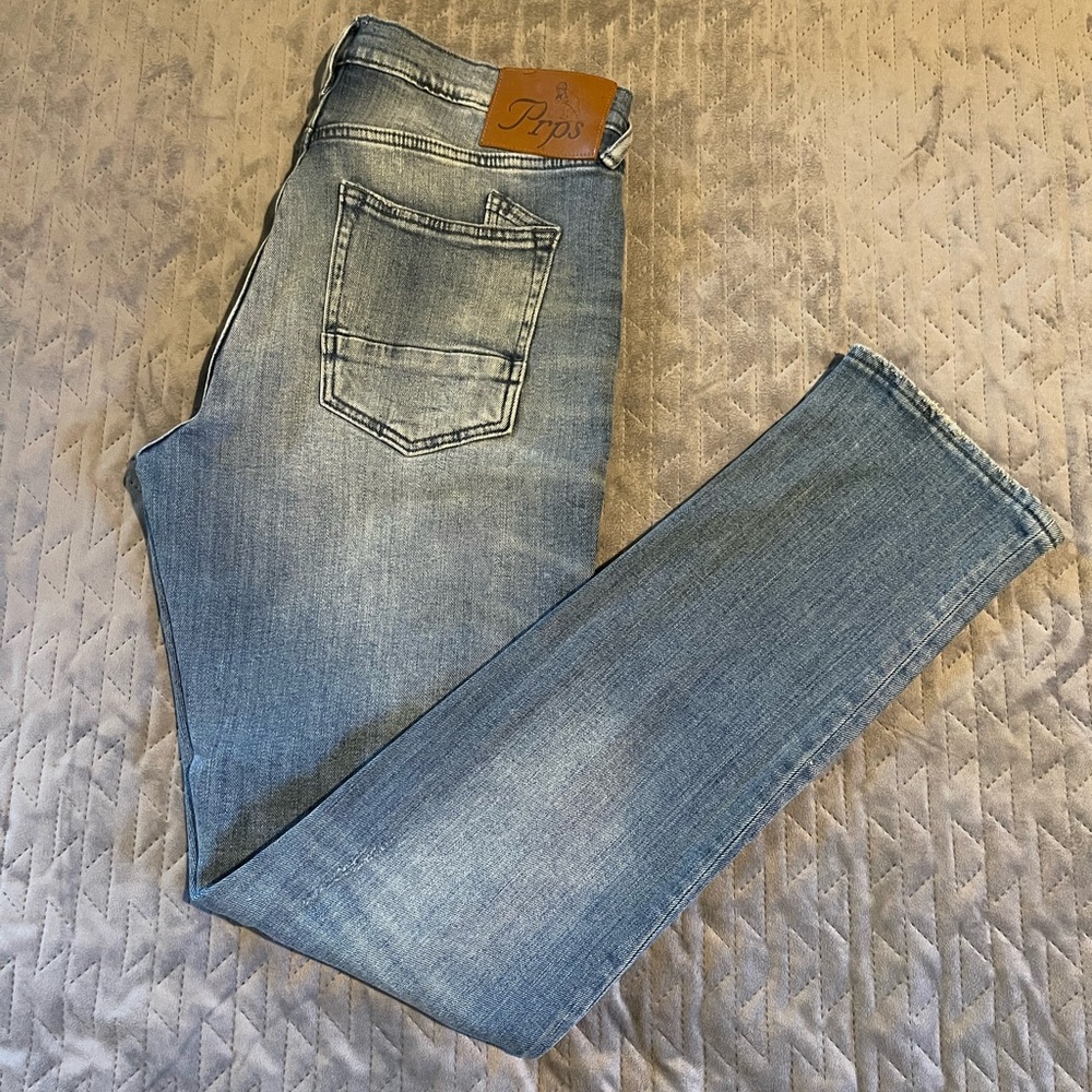 PRPS Le Sabre slim tapered fit distressed jeans mens size 34x34 blue NWOT